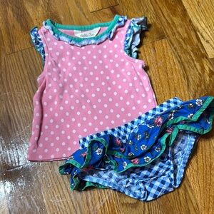 Pink Polka Dot Top and Blue Floral Bottom Set